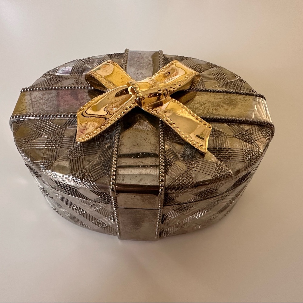 Vintage Sterling Silver Plated Box with Gold Bow